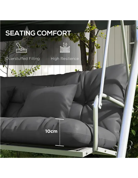 Outsunny Back and Seat Cushion Replacement with 2 Pillows, Patio Chair Cushions Set with Ties, Charcoal Grey