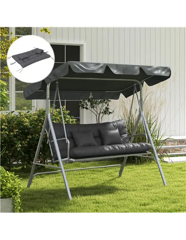 Outsunny Back and Seat Cushion Replacement with 2 Pillows, Patio Chair Cushions Set with Ties, Charcoal Grey