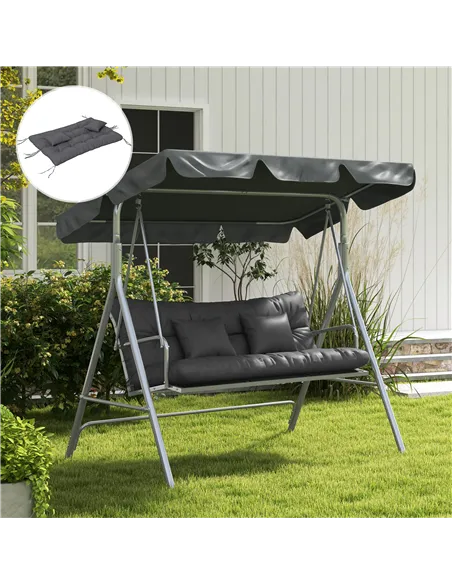 Outsunny Back and Seat Cushion Replacement with 2 Pillows, Patio Chair Cushions Set with Ties, Charcoal Grey
