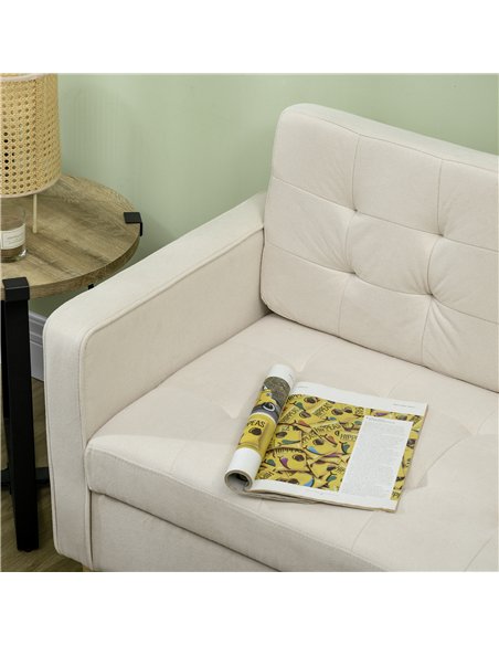 HOMCOM Modern Loveseat Sofa, Compact 2 Seater Sofa with Hidden Storage, 117cm Tufted Cotton Couch with Wood Legs, Cream White