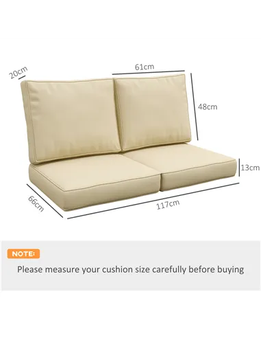 Outsunny 2 Seater Back and Seat Cushion Pillows Replacement, Patio Chair Cushions Set for Indoor Outdoor, Beige
