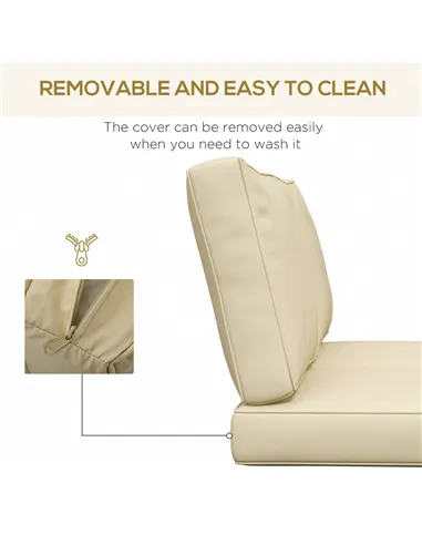 Outsunny 2 Seater Back and Seat Cushion Pillows Replacement, Patio Chair Cushions Set for Indoor Outdoor, Beige
