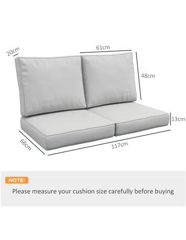 Outsunny 2 Seater Back and Seat Cushion Pillows Replacement, Patio Chair Cushions Set for Indoor Outdoor, Light Grey