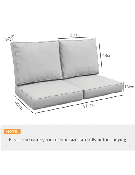 Outsunny 2 Seater Back and Seat Cushion Pillows Replacement, Patio Chair Cushions Set for Indoor Outdoor, Light Grey
