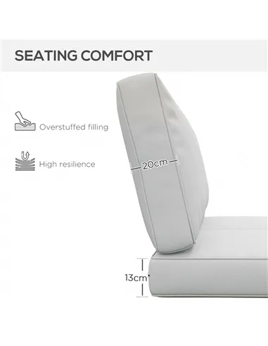 Outsunny 2 Seater Back and Seat Cushion Pillows Replacement, Patio Chair Cushions Set for Indoor Outdoor, Light Grey