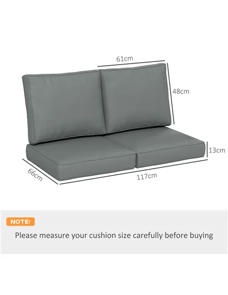 Outsunny 2 Seater Back and Seat Cushion Pillows Replacement, Patio Chair Cushions Set for Indoor Outdoor, Charcoal Grey