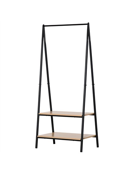 HOMCOM Clothes Rail, Freestanding Metal Clothes Rack with 2 Tier Storage Shelves for Bedroom and Entryway, 64 x 42.5 x 149 cm, B