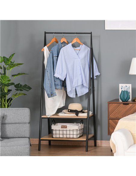 HOMCOM Clothes Rail, Freestanding Metal Clothes Rack with 2 Tier Storage Shelves for Bedroom and Entryway, 64 x 42.5 x 149 cm, B