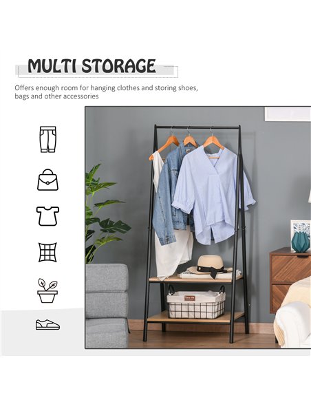 HOMCOM Clothes Rail, Freestanding Metal Clothes Rack with 2 Tier Storage Shelves for Bedroom and Entryway, 64 x 42.5 x 149 cm, B