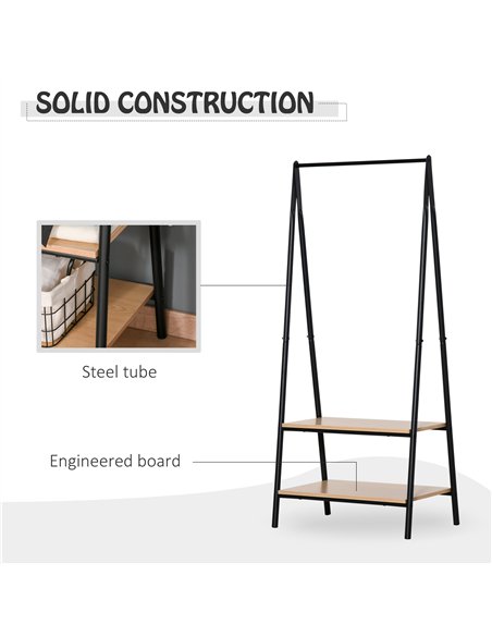 HOMCOM Clothes Rail, Freestanding Metal Clothes Rack with 2 Tier Storage Shelves for Bedroom and Entryway, 64 x 42.5 x 149 cm, B
