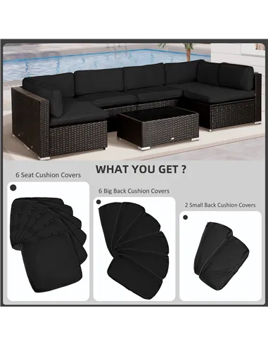 Outsunny Garden Rattan Sofa Cushion Polyester Cover Replacement Outdoor- No Cushion Included, Black