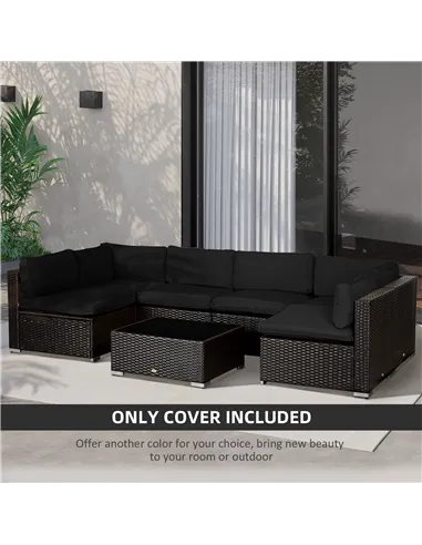 Outsunny Garden Rattan Sofa Cushion Polyester Cover Replacement Outdoor- No Cushion Included, Black