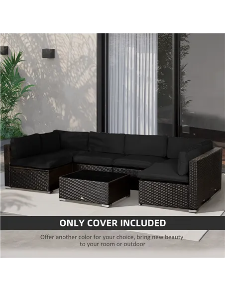 Outsunny Garden Rattan Sofa Cushion Polyester Cover Replacement Outdoor- No Cushion Included, Black