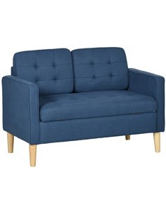 HOMCOM Modern Loveseat Sofa, Compact 2 Seater Sofa with Hidden Storage, 117cm Tufted Cotton Couch with Wood Legs, Blue