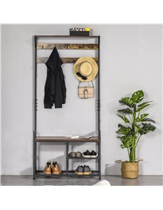 HOMCOM Coat Rack Stand Shoe Storage Bench with 9 Hooks Shelves for Bedroom Living Room Entryway Brown and Black 180cm 2