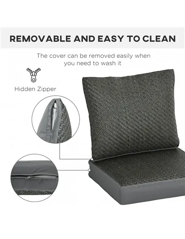 Outsunny 4 Pieces Outdoor Seat Cushions with Backrest, Fabric and PE Rattan Cover, Water Repellent Seat Pads for Chair, Swing, S