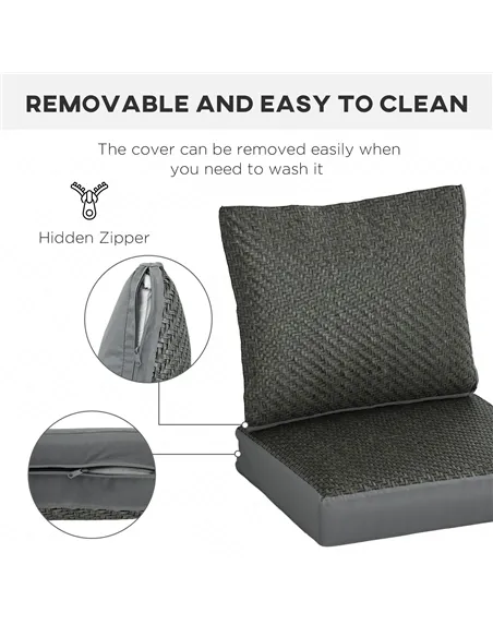 Outsunny 4 Pieces Outdoor Seat Cushions with Backrest, Fabric and PE Rattan Cover, Water Repellent Seat Pads for Chair, Swing, S