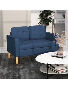 HOMCOM Modern Loveseat Sofa, Compact 2 Seater Sofa with Hidden Storage, 117cm Tufted Cotton Couch with Wood Legs, Blue 2