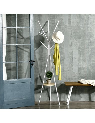 HOMCOM Freestanding Metal Coat Rack Stand 9 Hooks Clothes Tree with 1 Shelf Hat Display Hall Tree Hanger Bag Umbrella Hanging Or