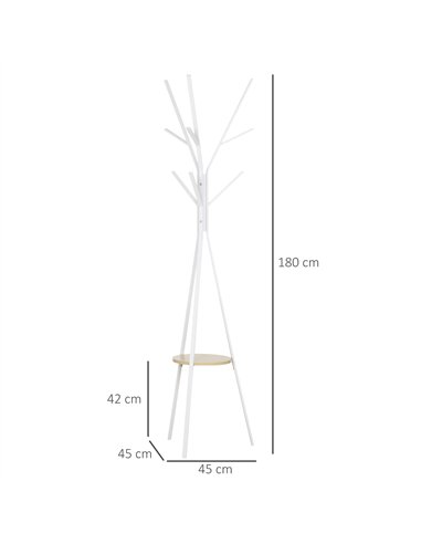 HOMCOM Freestanding Metal Coat Rack Stand 9 Hooks Clothes Tree with 1 Shelf Hat Display Hall Tree Hanger Bag Umbrella Hanging Or