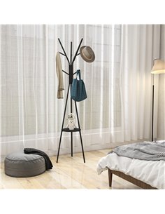 HOMCOM Freestanding Metal Coat Rack Stand 9 Hooks Clothes Tree with 1 Shelf Hat Display Hall Tree Hanger Bag Umbrella Hanging Or 2