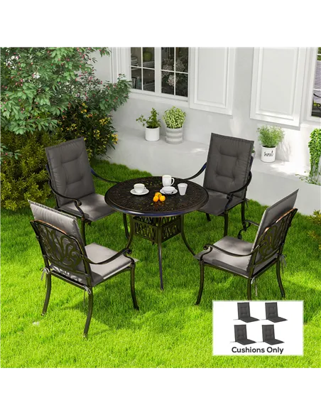 Outsunny Set of Four Padded Garden Seat Cushions - Charcoal Grey
