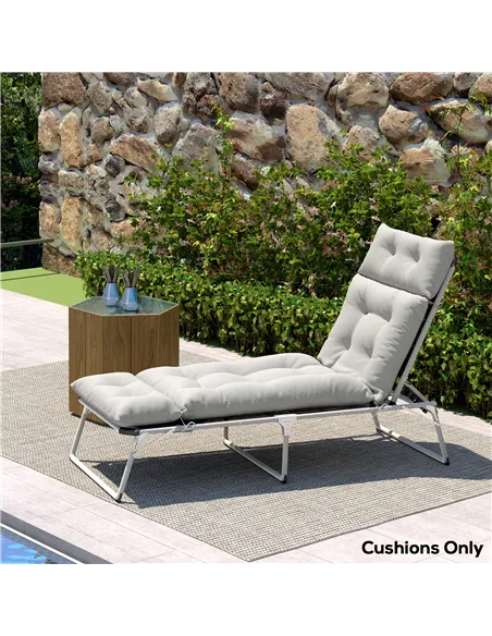 Outsunny Sun Lounger Cushions Only, 190x56x10cm Garden Lounge Chair Cushions, UPF20+ 220gsm Fabric, Thick Sunbed Replacement Pad