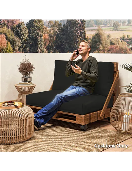 Outsunny Two Piece Seat Pallet and Back Cushions - Black