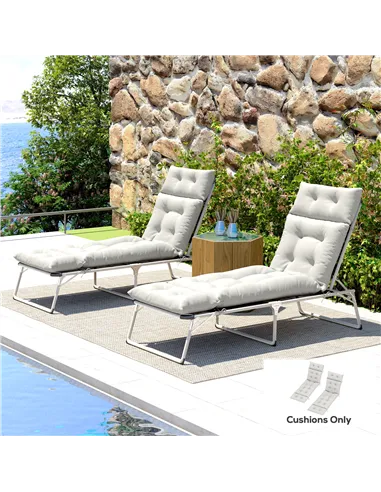 Outsunny Set of Two 190 x 56cm Sun Lounger Cushions - Light Grey