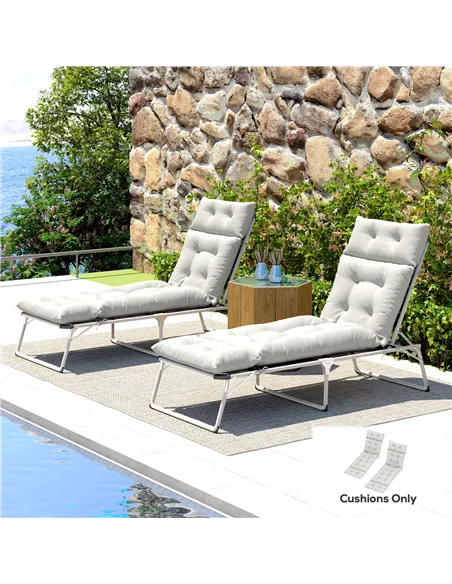 Outsunny Set of Two 190 x 56cm Sun Lounger Cushions - Light Grey