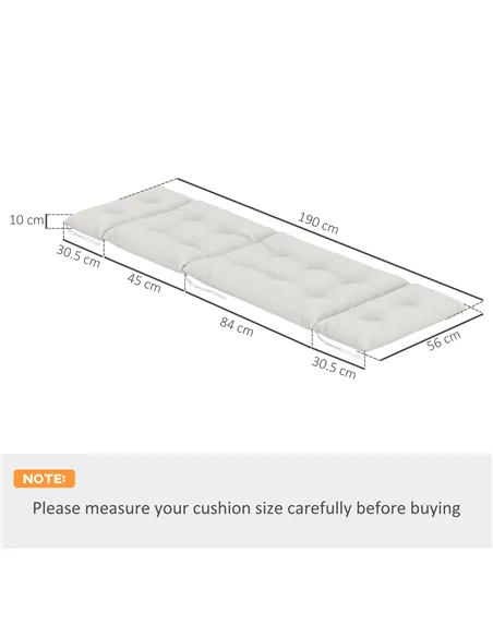 Outsunny Set of Two 190 x 56cm Sun Lounger Cushions - Light Grey
