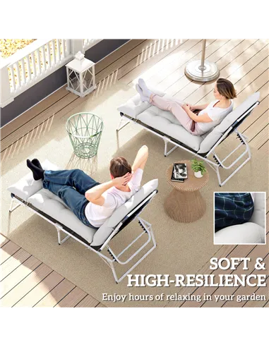 Outsunny Set of Two 190 x 56cm Sun Lounger Cushions - Light Grey