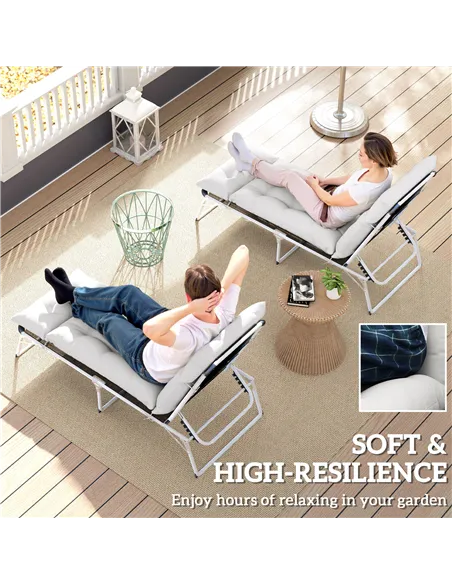 Outsunny Set of Two 190 x 56cm Sun Lounger Cushions - Light Grey