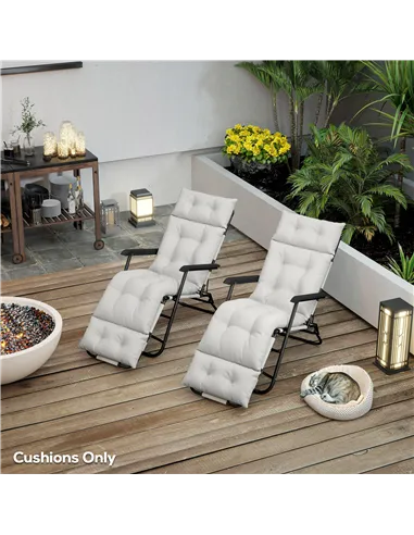 Outsunny Set of Two 190 x 56cm Sun Lounger Cushions - Light Grey