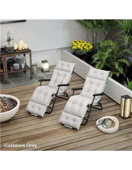 Outsunny Set of Two 190 x 56cm Sun Lounger Cushions - Light Grey