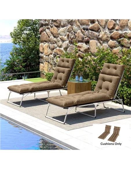 Outsunny Set of Two 190 x 56cm Sun Lounger Cushions - Khaki