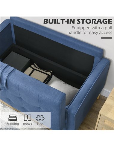 HOMCOM Modern Loveseat Sofa, Compact 2 Seater Sofa with Hidden Storage, 117cm Tufted Cotton Couch with Wood Legs, Blue