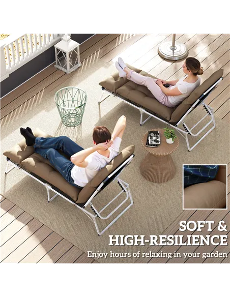 Outsunny Set of Two 190 x 56cm Sun Lounger Cushions - Khaki