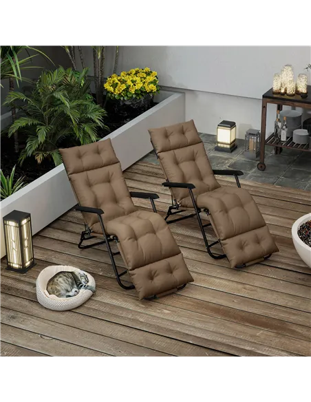 Outsunny Set of Two 190 x 56cm Sun Lounger Cushions - Khaki