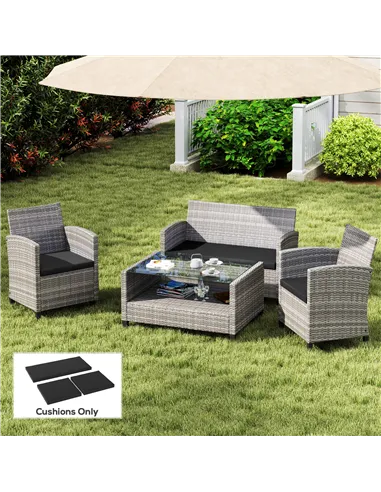 Outsunny Outdoor Seat Cushion Pads for Rattan Furniture, 3 PCs Garden Furniture Cushions, Black