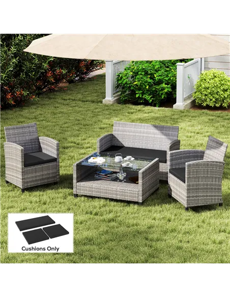 Outsunny Outdoor Seat Cushion Pads for Rattan Furniture, 3 PCs Garden Furniture Cushions, Black