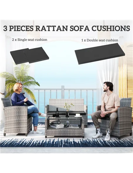 Outsunny Outdoor Seat Cushion Pads for Rattan Furniture, 3 PCs Garden Furniture Cushions, Black