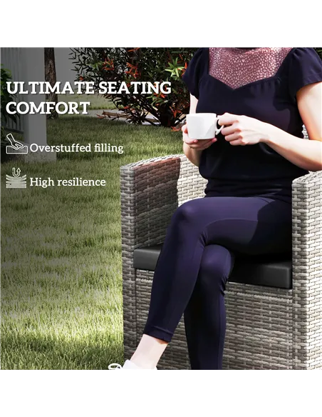 Outsunny Outdoor Seat Cushion Pads for Rattan Furniture, 3 PCs Garden Furniture Cushions, Black