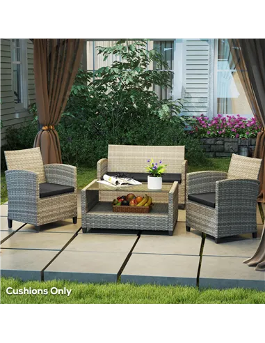 Outsunny Outdoor Seat Cushion Pads for Rattan Furniture, 3 PCs Garden Furniture Cushions, Black