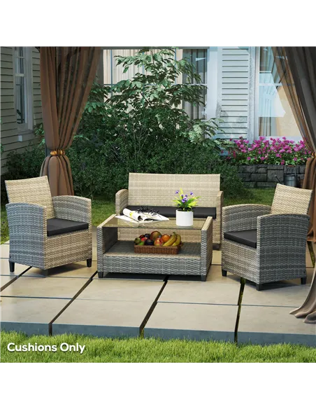 Outsunny Outdoor Seat Cushion Pads for Rattan Furniture, 3 PCs Garden Furniture Cushions, Black