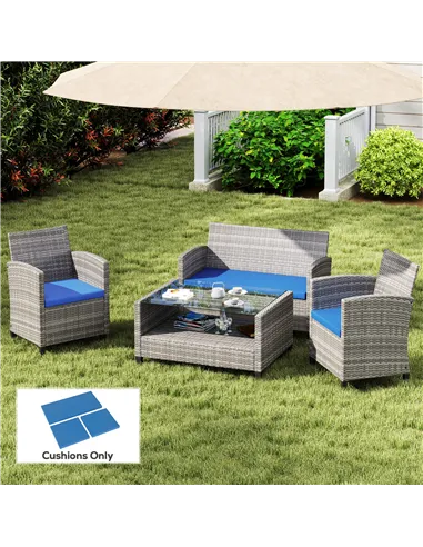 Outsunny Outdoor Seat Cushion Pads for Rattan Furniture, 3 PCs Garden Furniture Cushions,  Sky Blue