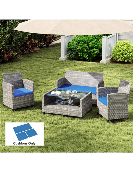 Outsunny Outdoor Seat Cushion Pads for Rattan Furniture, 3 PCs Garden Furniture Cushions,  Sky Blue