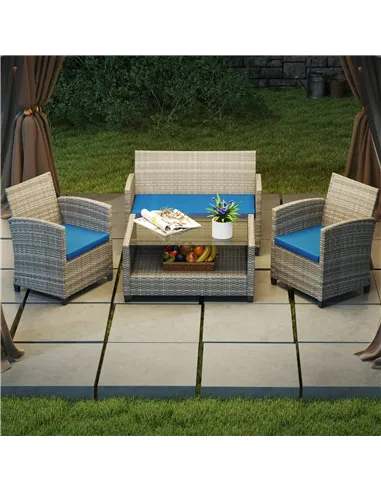 Outsunny Outdoor Seat Cushion Pads for Rattan Furniture, 3 PCs Garden Furniture Cushions,  Sky Blue