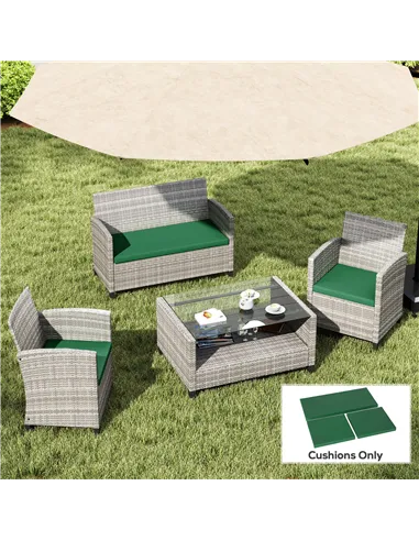 Outsunny Outdoor Seat Cushion Pads for Rattan Furniture, 3 PCs Garden Furniture Cushions, Green