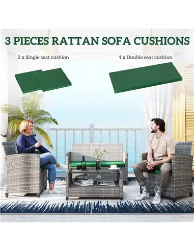 Outsunny Outdoor Seat Cushion Pads for Rattan Furniture, 3 PCs Garden Furniture Cushions, Green